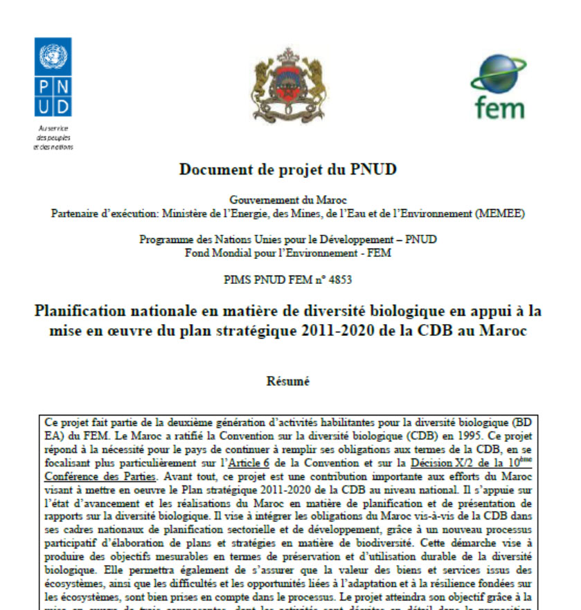 Stratégie et Plan d'Action Nationaux de la Biodiversité (SPANB)  (71pages)